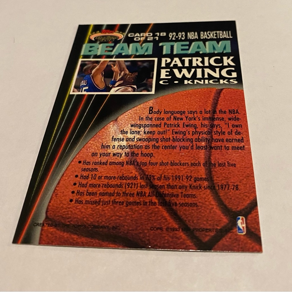 Patrick Ewing Rare Insert 1993 Topps Stadium Club Beam Team Vintage collectible - Picture 3 of 3